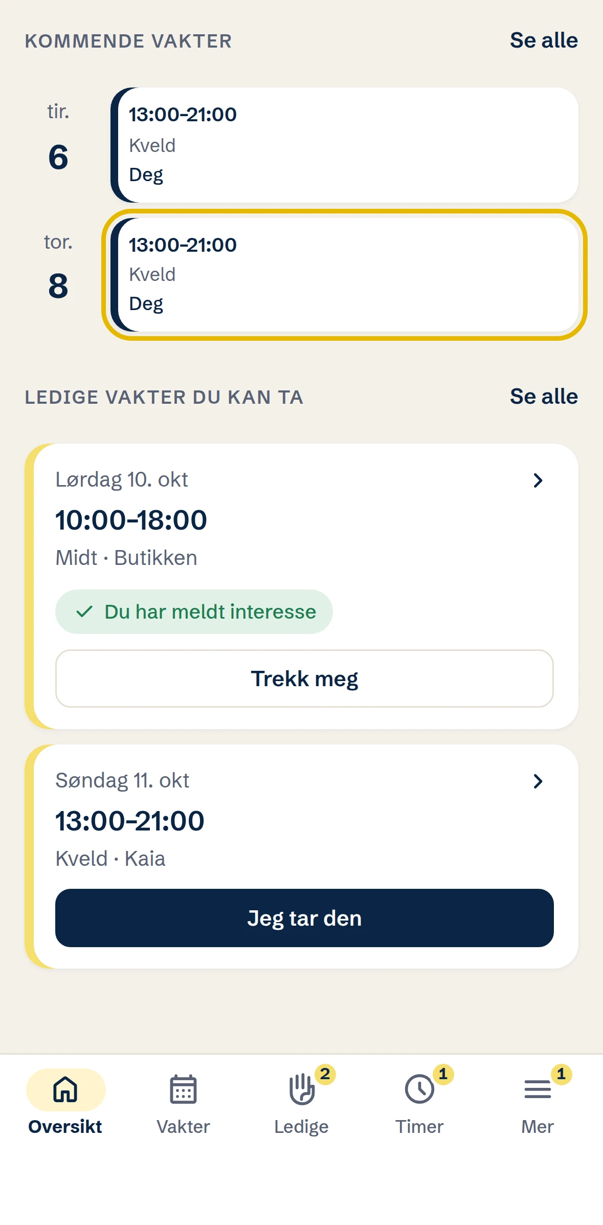 Emma ser den nye vakten torsdag under Kommende vakter